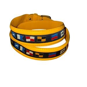 Paul & Shark Men's Leather & Knit Belt nautical flags knots Yellow 110/125 sz 42
